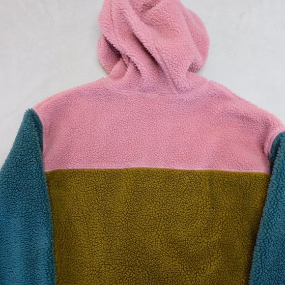 Eddie Bauer Womens Jacket Pullover M Pink Deep Pile Color Block Fleece Full Zip - Picture 5 of 13